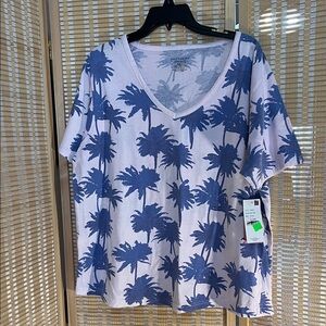 Southern Spirit NWT Pink & Periwinkle Palm Short Sleeve Tee XXL